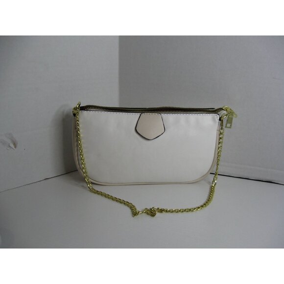 Trendy White Faux Leather Purse Set With Chain & Adjustable Strap Three Pieces W - Picture 1 of 3